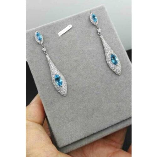 Natural blue topaz stone drop earrings 925 silver Natural gemstone earring women personality Elegant drop earrings for party