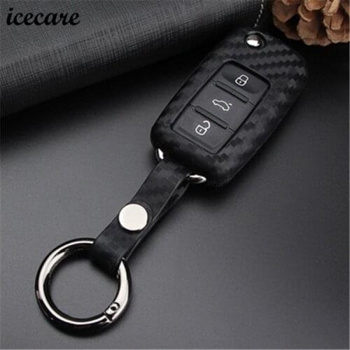 Silica Gel Carbon Fiber Car Key Cover Case Shell Fob For VW Golf Bora Jetta POLO Passat Skoda Superb Octavia Fabia SEAT Ibiza