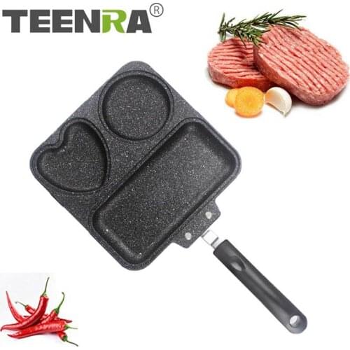 TEENRA 3 Holes Love Mold Fried Pan Non-stick Steak Frying Pot Aluminum Alloy Frying Pans Breakfast Grill Pan Cooking Tools