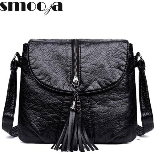 SMOOZA 2021 New Designer Tassels Crossbody Bag Soft Leather Purses And Handbag Women Shoulder Messenger Bags Fashion Women Bag