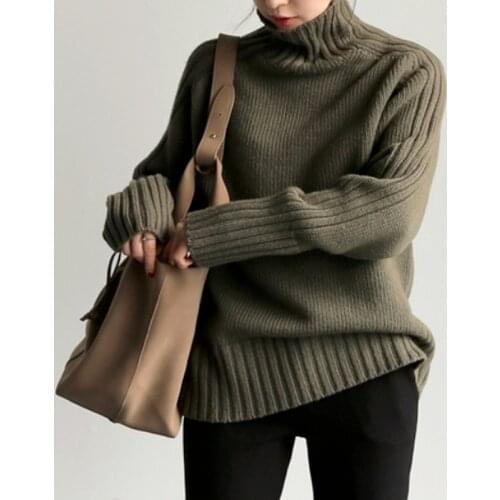 Striped Turtleneck Sweater 2021 Autumn and Winter Fashion Sweater Korean Lady Jumpers Casual Loose Pullover 6 Colors Tops 16535