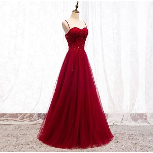 2021 New Arrival Evening Dress Spaghetti Beading Top Prom Gowns Navy Blue, Green, Red, Grape Evening Dresses