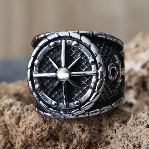 Vintage Viking Compass Rings Nordic Stainless Steel Biker Anchor Rings For Men Punk Hip Hop Sailor Amulet Jewelry Gift