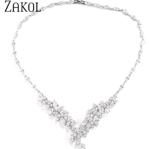 ZAKOL Classic Luxury Water Drop AAA Cubic Zirconia Crystal Jewelry Wedding Line Up Bride Bridesmaid Jewellery Necklaces