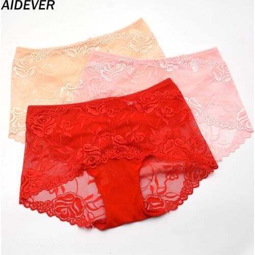 AIDEVER 3PCS/lot Plus Size Lace Sexy Panties Womens Ultra Soft Seamless Transparent Underwear Cozy Lingerie Intimate Briefs
