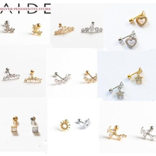 AIDE 925 Sterling Silver Love Hollow Stud Earrings For Women Ins Wind Four-claw Snowflake Diamond Earrings Pendientes Plata 925