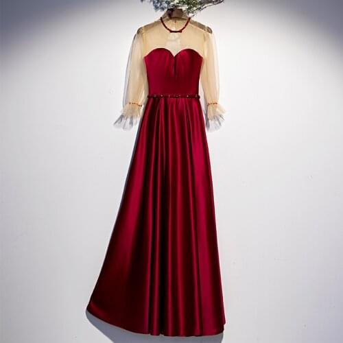 Bespoke Occasion Dresses Illusion High Full Beading Backless Pearls Lace Satin Luxury Burgundy Women Formal Evening Gown HB200