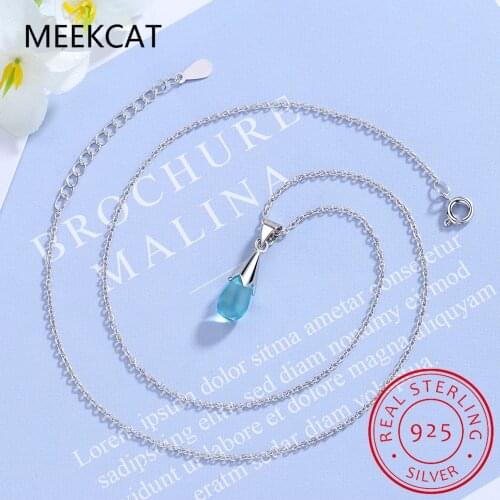 925 Sterling Silver New Woman Fine Jewelry High Quality Blue Crystal Zircon Hot Sale Pendant Necklace Length 43.5CM