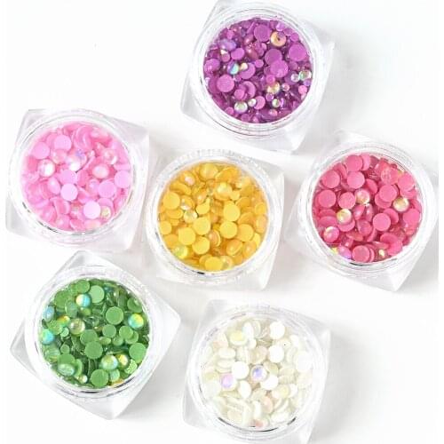 1 Bottle Mixed Size Nail Mermaid Beads Half Round Crystal AB 3D Nail Art Accessories DIY Flatback Acrylic Stones Decorations V09