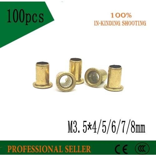 100pcs M3.5*4/5/6/7/8 mm Hollow Copper rivet Bronze rivets Cross hole Brass rivets Single tube DIY accessories
