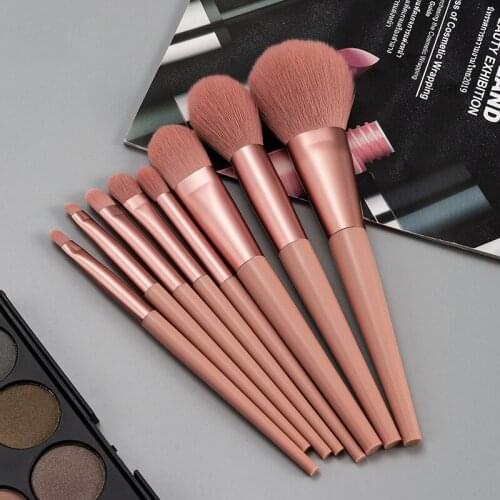 8pcs Pink Makeup Brushes Set Foundation Powder Highlighter Face Eyeshadow Blending Eyebrow Make Up Brush Kits Cosmetic Tools