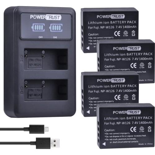 4x 1400mAh NP-W126 NP W126 Camera Battery + LED USB Dual Charger for Fuji NPW126 X-T10 XT10 X-Pro1 XPro1 X-T1 XT1, HS30 33 35 50
