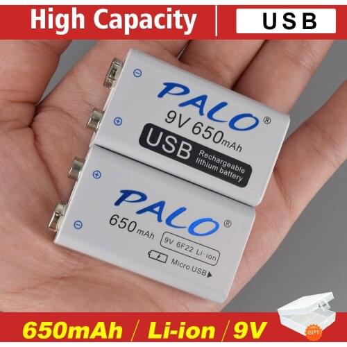 PALO 9V Li-ion Rechargeable battery 9V Micro USB Batteries 9 v lithium for Multimeter Microphone Toy Remote Control KTV use