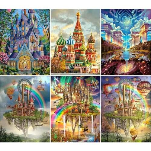 Diy 5d Full Diamond Painting Embroidery Scenery Square Round Drill Rainbow Castle Mosaic Furniture Decoration Hobby Gift