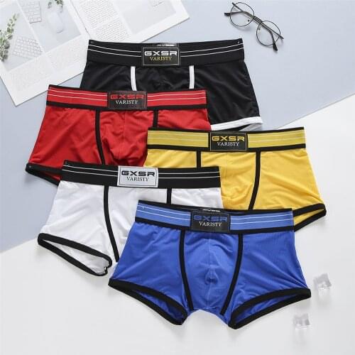 Brand Mens Underwear Pure Cotton Antibacterial Sweat-Absorbent Comfortable Low-Waist Sports Solid-Color Boxer Briefs Underpants