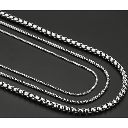 Wholesale Stainless Steel 2MM 2.5MM 3MM 6MM Square Pearl Chain Necklace Fashion Mens and Womens Gift Jewelry drop shipping
