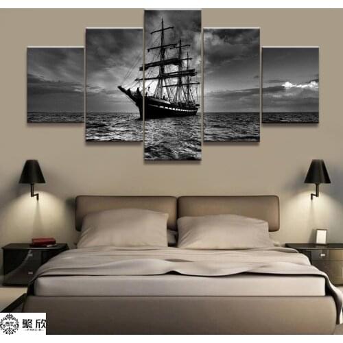 Home Decor Modular Canvas Picture 5 Piece Dark Pirate Ship Poster Art Painting Poster Wall For Home Canvas Painting Wholesale