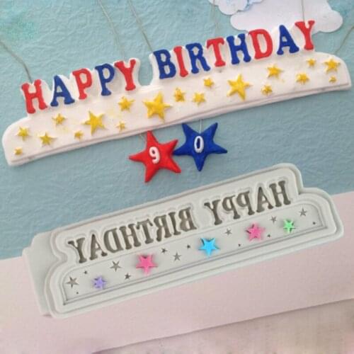 Happy Birthday Stars Banner Molds Fondant Cake Decor Tool Silicone Molds Sugarcrafts Chocolate Baking Tools Cakes Gumpaste Form
