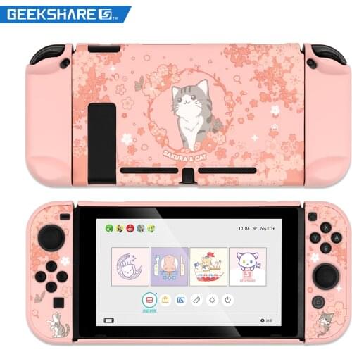 Geekshare Sakura Cute Cat Nintend Switch Shell Pink Cartoon Fairy League Hard Full Cover Back Girp Shell For Nintendo Switch