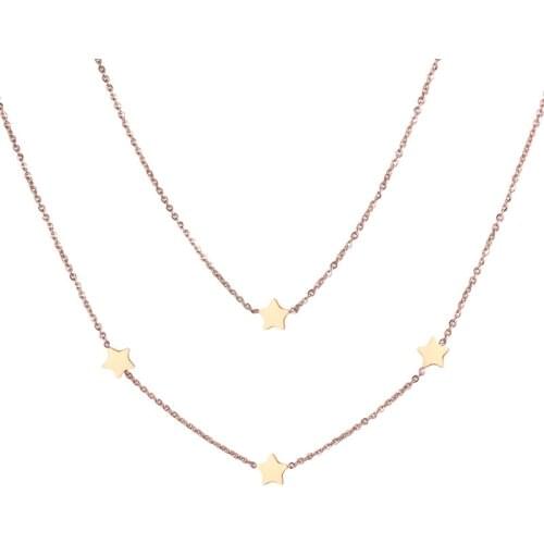 Rose Gold Color Chain Stainless Steel Jewelry Double Layers Stars Choker Necklace Collier Best Gift N18280
