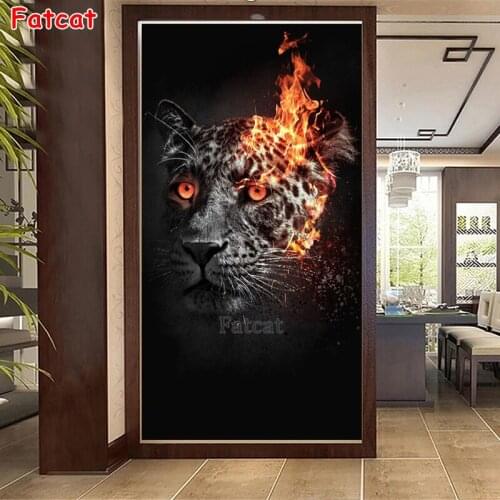 Full Square Drill Flame tiger DIY Diamond Painting Crystal Embroidery Cross Stitch Painting black white animal Decor Gift PP1295