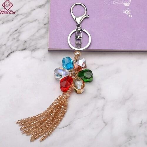Korean Graceful Shiny Crystal Flower Keychain Women Boho Fashion Trend Beads Tassel Key Holder Heeda 2019 Summer New Jewelry