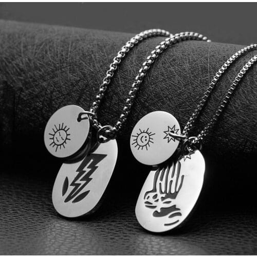 Fashion Sun Double Pendant Lightning Street Retro Wild Titanium Steel Necklace for Men and Women Hot Sale