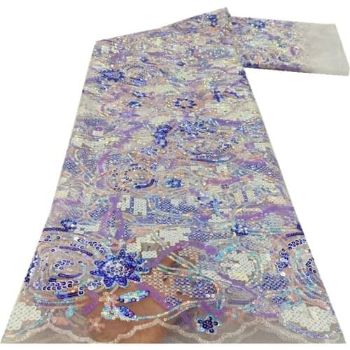 SJ Lace NEW High Quality 2021 Tulle sequins French Nigerian Lace Fabrics Pearls Embroidered African Lace Fabric Dress r5-15