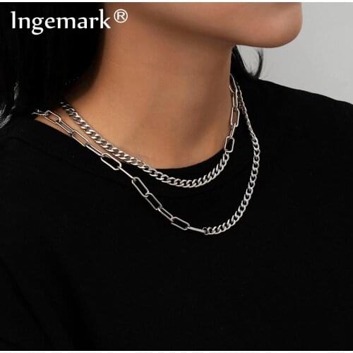 Hip Hop Stainless Steel Chunky Chain Necklace Men Women Curb Cuban Link Silver Color Choker Goth Streetwear Christmas Jewelry
