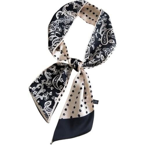 MoriBty Women Skinny Silk Scarf Wraps Long Floral Letter Hair Ribbon Headbands Foulard Femme New Neckerchief Bandanas Bag Ties