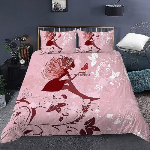 Pink Cartoon Girls Bedding Sets 3D Duvet Cover Set Flowers Girls Quilt Covers Pillowcase King Queen Size Home Living Furniture