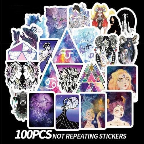 100 PCS Neon Lights Twelve Constellation Stickers Stationery Car Computer Sticker For Bike Motorcycle Adesivi Customized