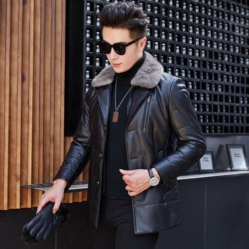 Real Leather Jacket Men Sheepskin Genuine Leather Jacket Men Real Mink Fur Collar Duck Down Winter Coat Men SY1925-2F YY917