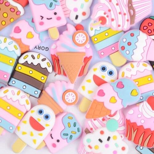 New Colorful PVC Plastic Jewelry Ice Cream Resin Cabochons Ornament Accessories Girl Hair Bow Clip Phone Shell Decor 60pcs