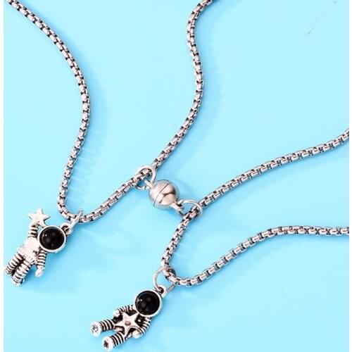 Cute Astronauts Magnet Attraction Pendant Couple Necklace Friendship Jewelry Creative Cool Chain Necklaces For Women Men Gift