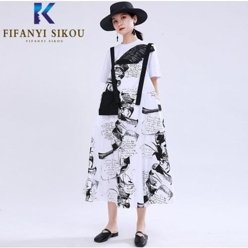 Sleeveless Strap Dress Women Graffiti Print Pocket Fashion Design Long Dress Female Loose Oversized Summer Dress Streetwear