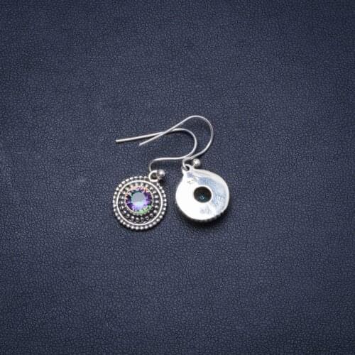 Natural Mystical Topaz Handmade Unique 925 Sterling Silver Earrings 1" Y0277