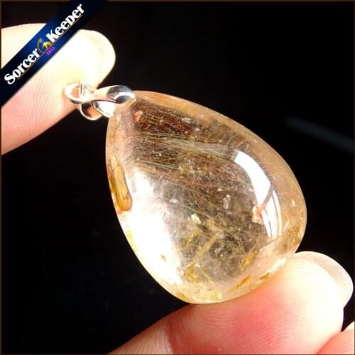 Rare Natural Quartz Gold Rutilated Garden Quartz Crystal Love Necklace Pendant natural minerals Fish Tank Beads OS270