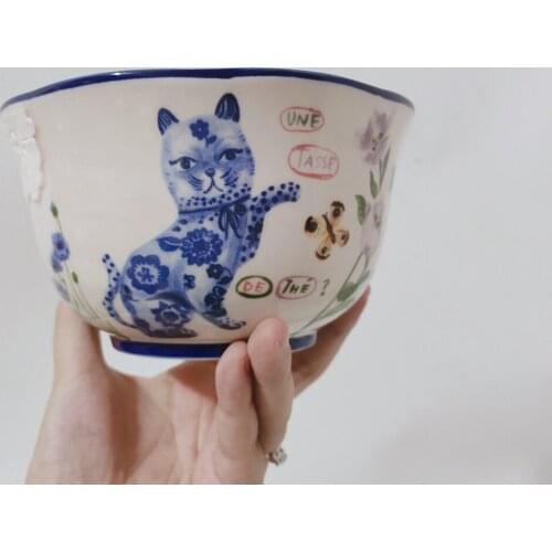 Relief Hand Painted Underglaze Noodle Bowl Porringer Rice Bowl Salad Bowl Soup Bowl