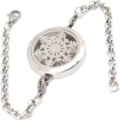 Christmas snowflake Aromatherapy Essential Oils Stainless Steel Perfume Diffuser Locket bracelet(length8.6
