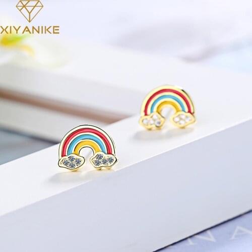 XIYANIKE 925 Sterling Silver Korean Cartoon Cute Rainbow Stud Earrings Charm Women Trendy Creative Party Jewelry Prevent Allergy