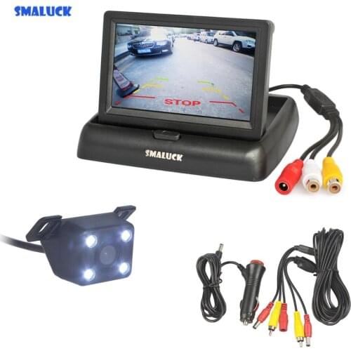 SMALUCK Wired 4.3" Foldable Rear View Monitor Car Monitor LED Reversing Camera Car Camera Kit Back Up Parking Accessories