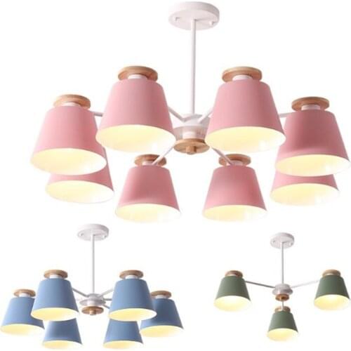 Modern Fashion Colorful Chandelier Ceiling lamp Solid Wood Lighting Fixtures Iron Home Lighting E27 Led Bulb Light Lamp