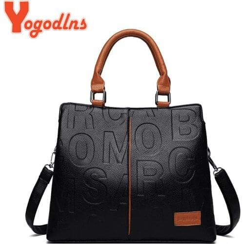 Yogodlns Vintage Handle Bag For Women PU Leather Handbag Fashion Letter Shoulder Bag Large Capacity Crossbody Bag Brands Purse
