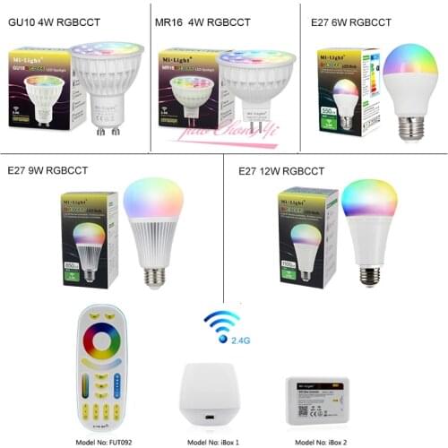 Mi Light RGBCCT Dimmable led Bulb 4W MR16 GU10 6W 9W 12W E27 led Lamps Wireless Wifi Controller Box 2.4G RF Remote Controller