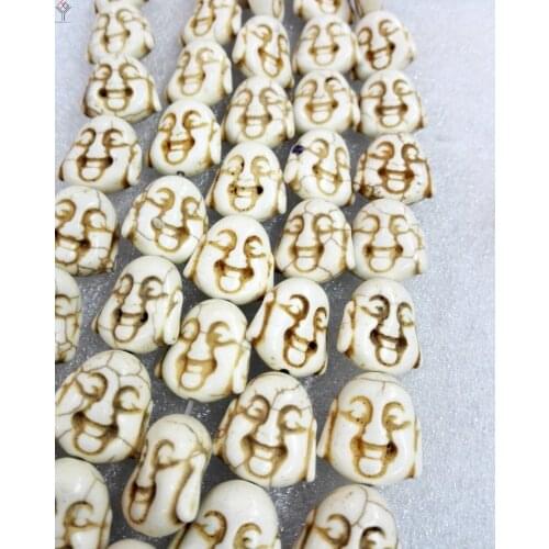 Total 18 beads 18x20mm Bright white carve Buddha head flat howlite stone Loose Beads