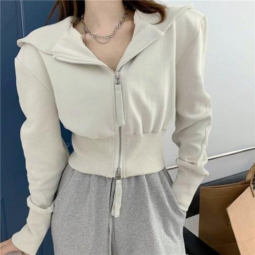 ZCSMLL 2021 Autumn Winter Casual Sports Coats Short Hooded Jacket Long-sleeved Jacket Womens Fashion Waist Top Clothes