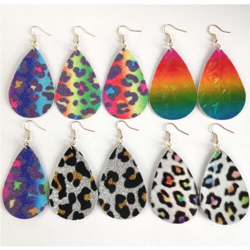Vegan Leather Glitter Leopard Earrings for Women Accessories Animal Print Cheetah Earrings Gradient Ramp Color Wholesale E7778