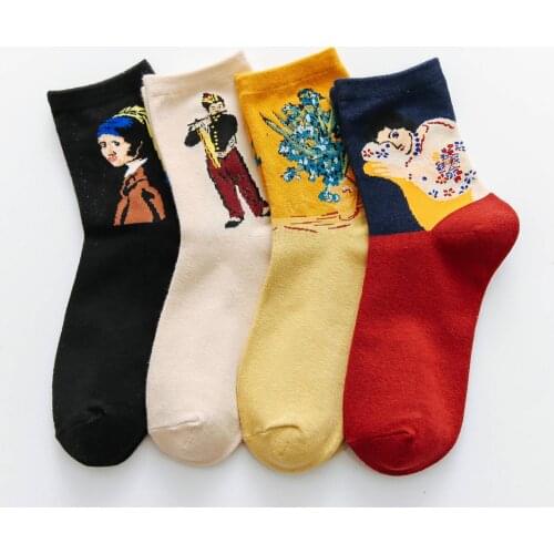 Women Socks Art Van Gogh Mural World Famous Painting Cotton Adult Casual Crew Socks Creative Autumn Winter