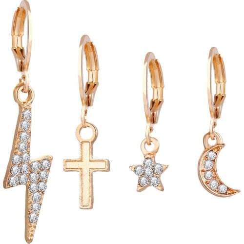 Modyle 4pcs /Set Women Earrings Copper Alloy Earrings Drop Star Moon lightning Cross Earrings Set Fashion Jewelry For Women Girl